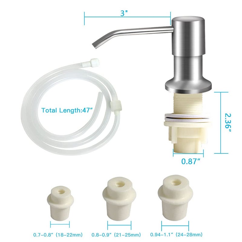 OHiHi Dish Soap Dispenser for Kitchen Sink (Brushed Nickel), Countertop Sink Soap Dispenser Water Pump with 47â€ No-Spill Extension Tube Kit Design for Kitchen Bathroom, No More Refills ï¼ˆSliverï¼‰ - Image 5